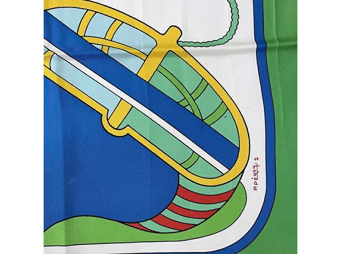 Bufanda Hermès Carré 90 Blanco Azul Verde - vista 6