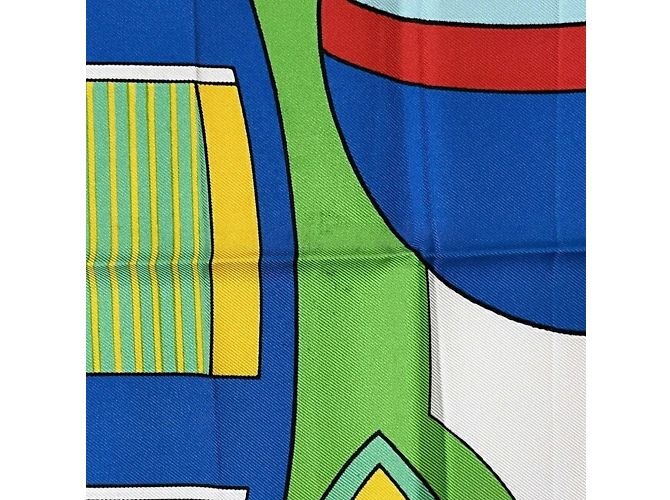 Bufanda Hermès Carré 90 Blanco Azul Verde - vista 7
