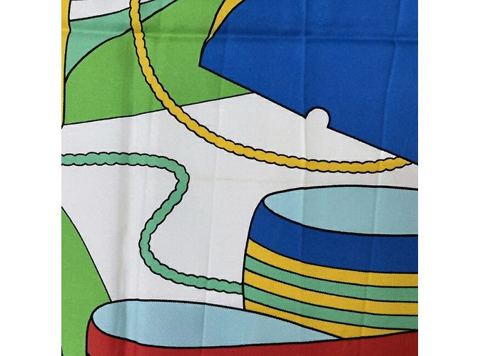 Bufanda Hermès Carré 90 Blanco Azul Verde - vista 9