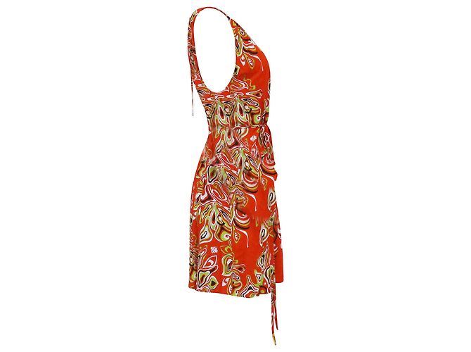 Vestido Africana com cintura amarrada de Emilio Pucci em viscose laranja - vista 3