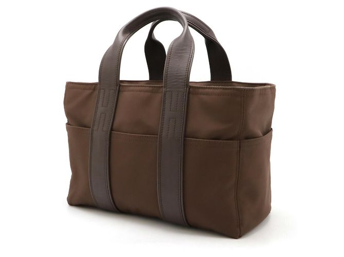 Borsa tote in nylon e pelle Hermès Acapulco PM marrone - vista 2