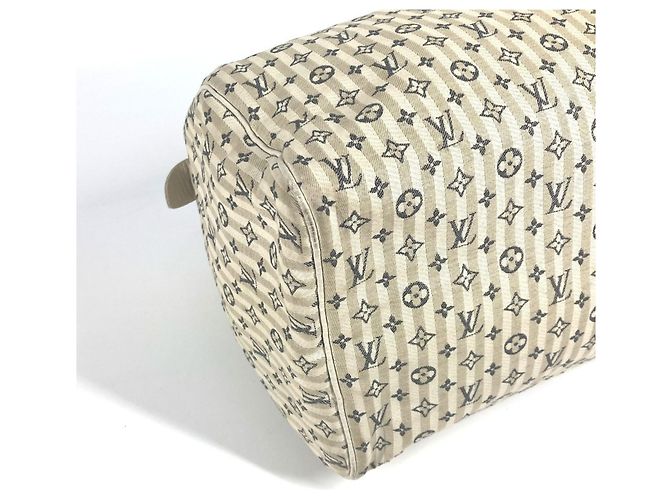Speedy Borsa Boston Mini Lin Monogram Louis Vuitton Bianco Blu navy - vista 10