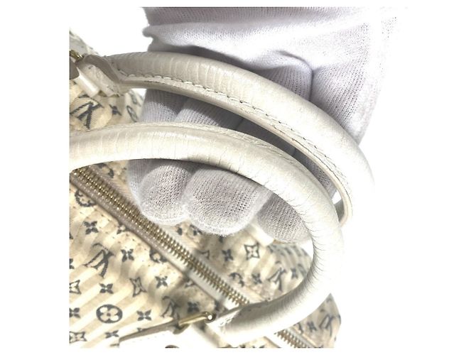 Speedy Borsa Boston Mini Lin Monogram Louis Vuitton Bianco Blu navy - vista 11