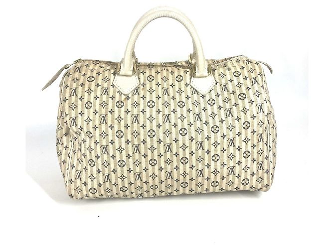 Speedy Borsa Boston Mini Lin Monogram Louis Vuitton Bianco Blu navy - vista 2