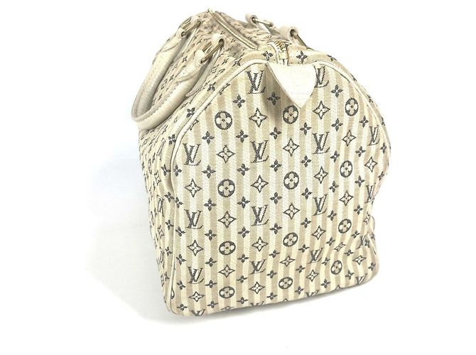 Speedy Borsa Boston Mini Lin Monogram Louis Vuitton Bianco Blu navy - vista 4