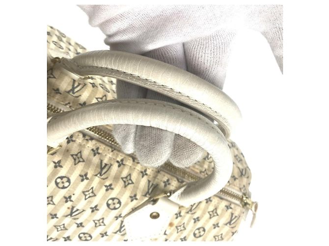 Speedy Borsa Boston Mini Lin Monogram Louis Vuitton Bianco Blu navy - vista 5