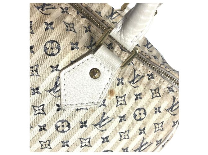 Speedy Borsa Boston Mini Lin Monogram Louis Vuitton Bianco Blu navy - vista 6