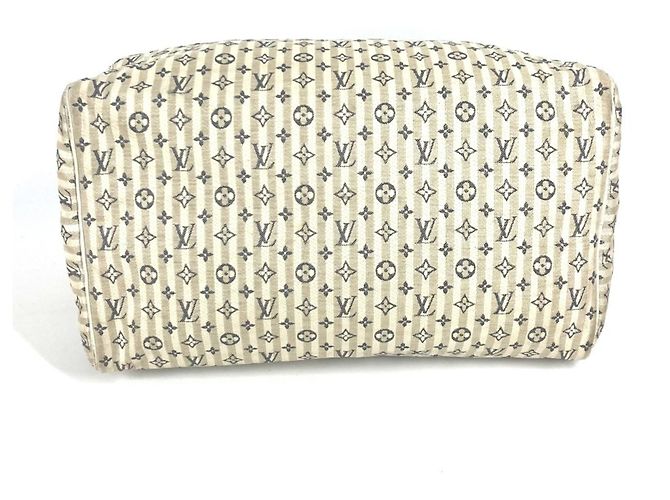 Speedy Borsa Boston Mini Lin Monogram Louis Vuitton Bianco Blu navy - vista 8