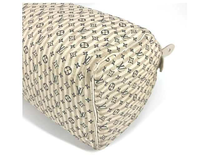 Speedy Borsa Boston Mini Lin Monogram Louis Vuitton Bianco Blu navy - vista 9