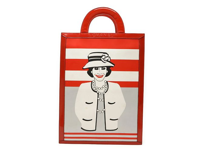 Borsa Tote Mademoiselle Coco Chanel Nero Argento Bianco Rosso - vista 2