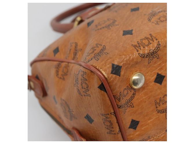 Borsa Boston MCM Logogram Vicetos in pelle PVC marrone e oro Auth BA4039 D'oro - vista 17