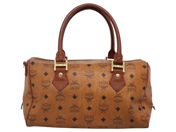 Borsa Boston MCM Logogram Vicetos in pelle PVC marrone e oro Auth BA4039 D'oro - vista 2