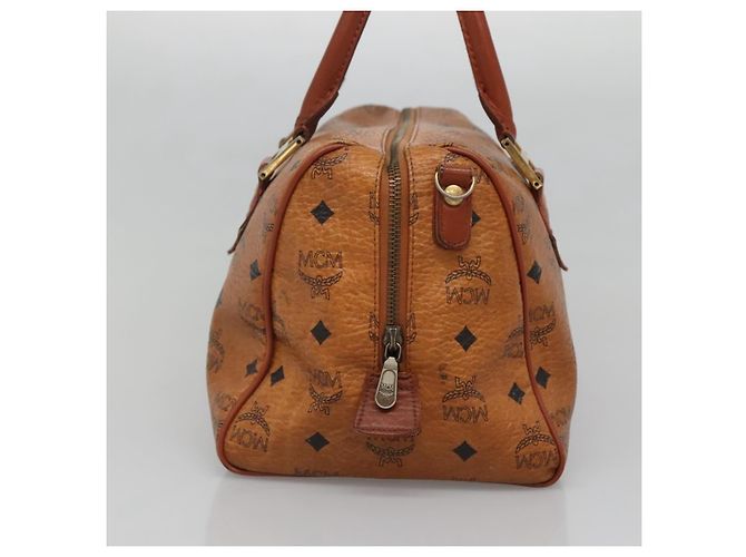 Borsa Boston MCM Logogram Vicetos in pelle PVC marrone e oro Auth BA4039 D'oro - vista 3