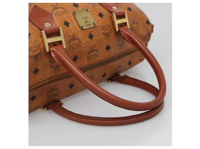Borsa Boston MCM Logogram Vicetos in pelle PVC marrone e oro Auth BA4039 D'oro - vista 7