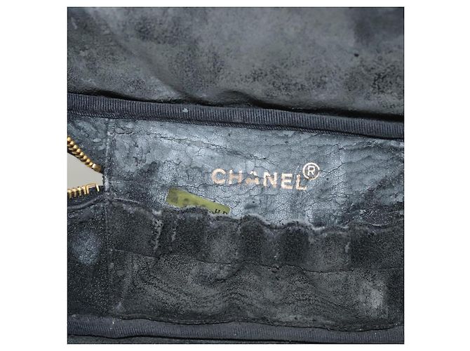 CHANEL COCO Marca Pochete Vanity Couro Caviar Preto Ouro CC Auth 134647 Dourado - vista 11