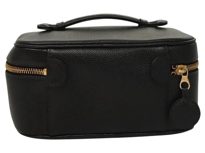 CHANEL COCO Marca Pochete Vanity Couro Caviar Preto Ouro CC Auth 134647 Dourado - vista 2