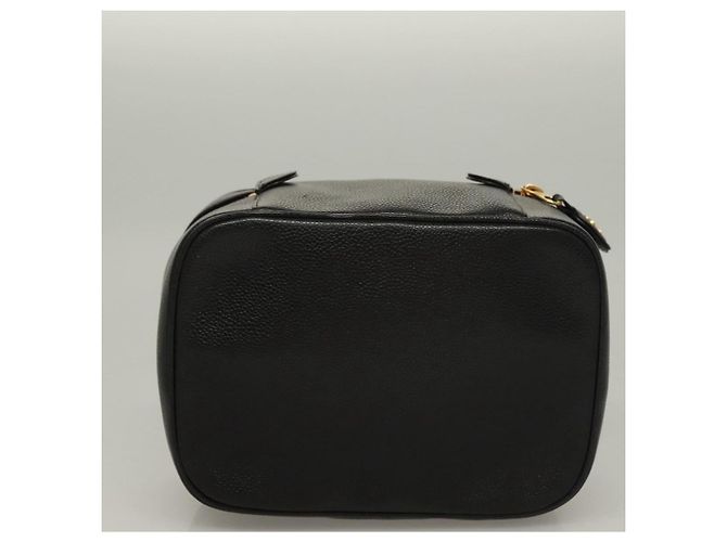 CHANEL COCO Marca Pochete Vanity Couro Caviar Preto Ouro CC Auth 134647 Dourado - vista 5