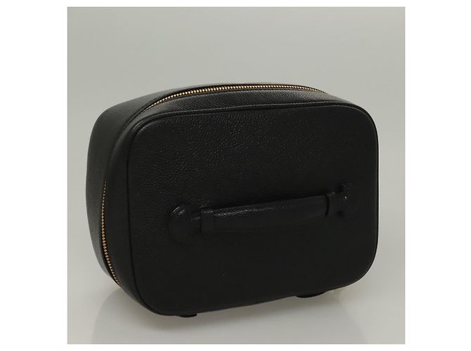 CHANEL COCO Marca Pochete Vanity Couro Caviar Preto Ouro CC Auth 134647 Dourado - vista 6