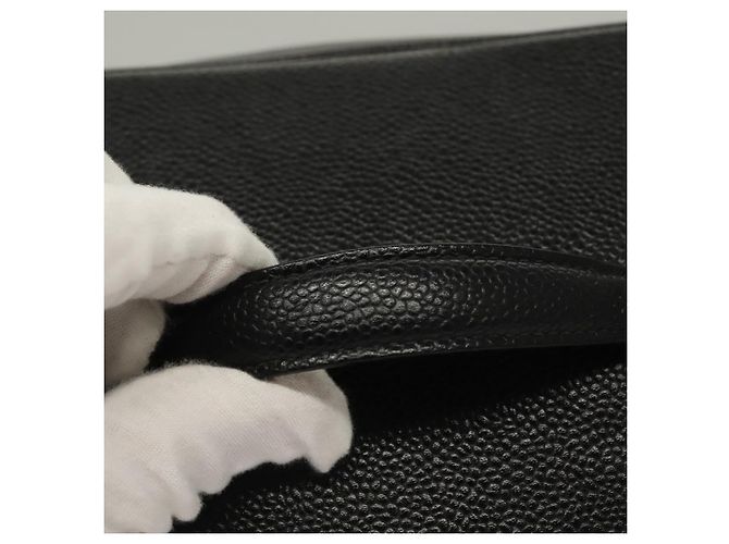 CHANEL COCO Marca Pochete Vanity Couro Caviar Preto Ouro CC Auth 134647 Dourado - vista 7