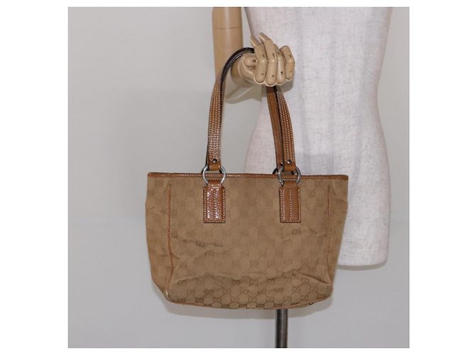 Borsa a mano in tela GG Gucci marrone 113019 Auth 134527 - vista 21