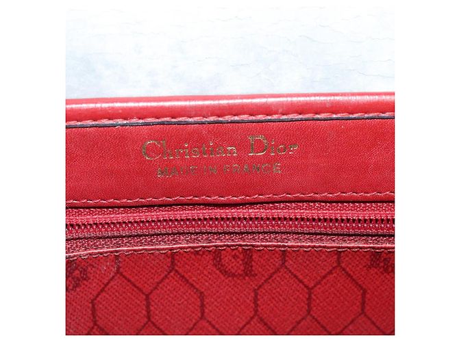 Borsa a spalla in tela a nido d'ape PVC rossa e oro Christian Dior Auth 134766 Rosso D'oro - vista 18