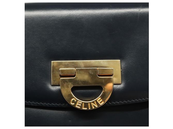Céline Bolsa de Ombro CELINE em Couro Azul Marinho Dourado Auth 132947 - vista 18