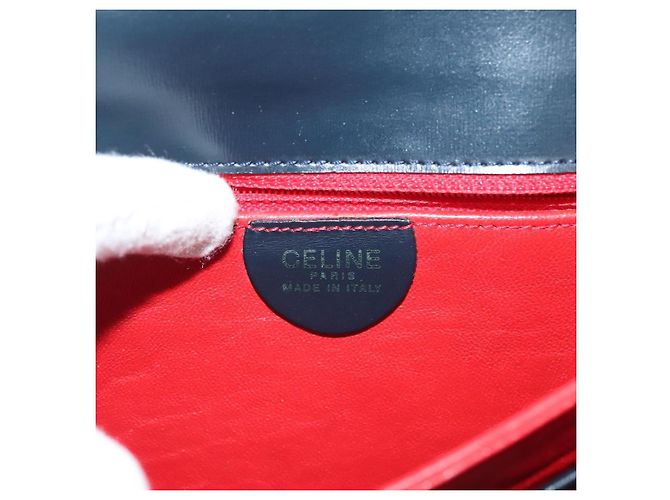 Céline Bolsa de Ombro CELINE em Couro Azul Marinho Dourado Auth 132947 - vista 19