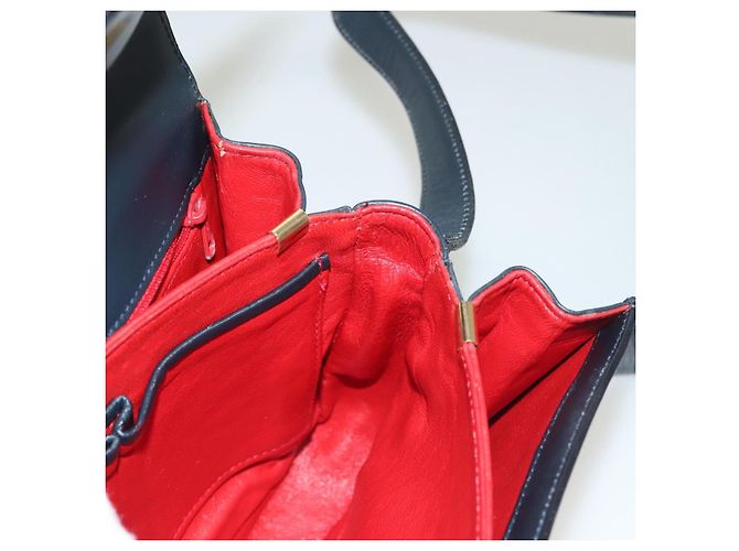 Céline Bolsa de Ombro CELINE em Couro Azul Marinho Dourado Auth 132947 - vista 20