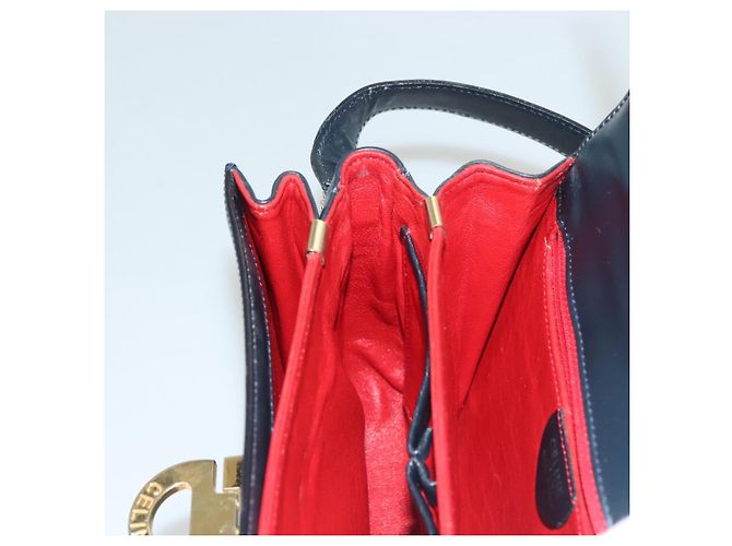 Céline Bolsa de Ombro CELINE em Couro Azul Marinho Dourado Auth 132947 - vista 21