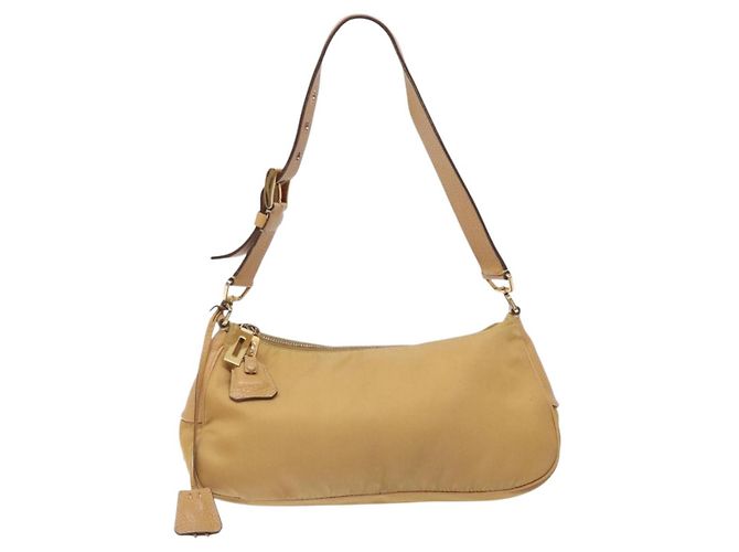 Borsa a Spalla PRADA Nylon Beige Oro Auth 131423 D'oro - vista 13