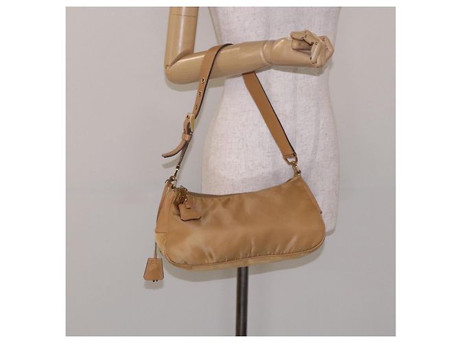 Borsa a Spalla PRADA Nylon Beige Oro Auth 131423 D'oro - vista 24