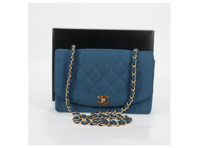 CHANEL Borsa a Spalla Diana Flap in Tela Blu Oro CC Auth 132485SM D'oro - vista 12