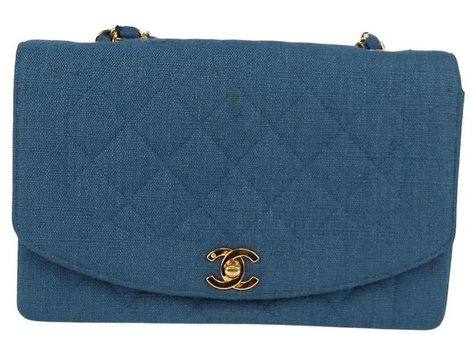 CHANEL Borsa a Spalla Diana Flap in Tela Blu Oro CC Auth 132485SM D'oro - vista 13