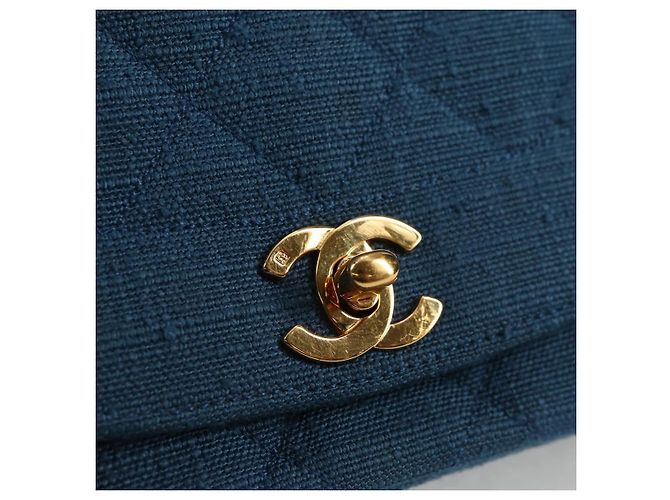 CHANEL Borsa a Spalla Diana Flap in Tela Blu Oro CC Auth 132485SM D'oro - vista 19