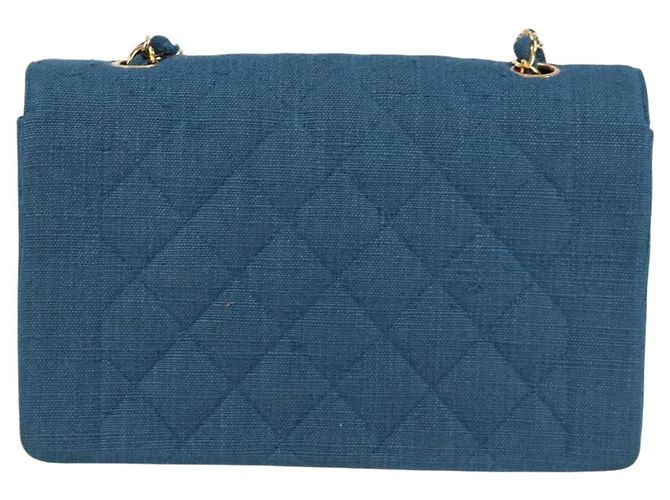 CHANEL Borsa a Spalla Diana Flap in Tela Blu Oro CC Auth 132485SM D'oro - vista 2