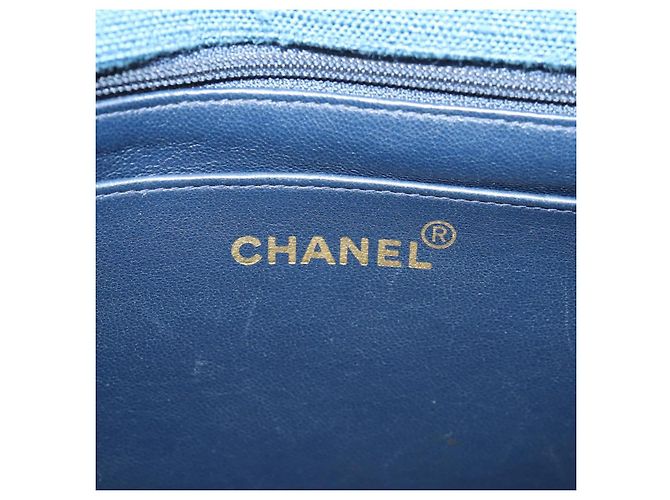 CHANEL Borsa a Spalla Diana Flap in Tela Blu Oro CC Auth 132485SM D'oro - vista 22