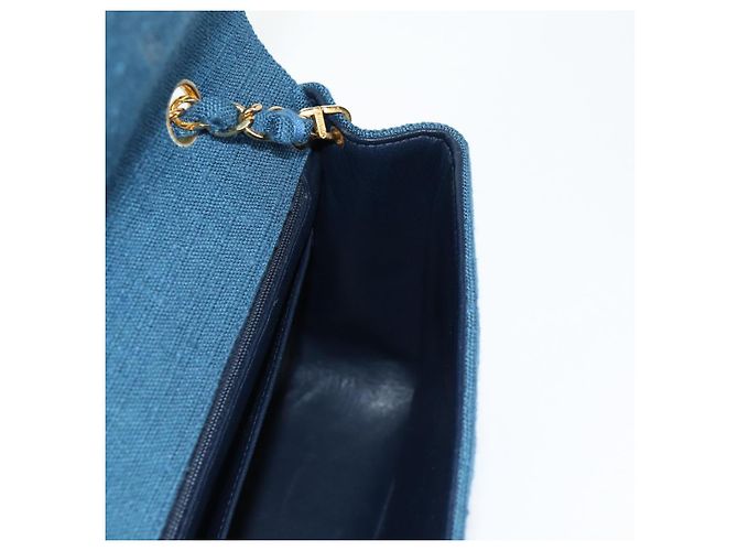 CHANEL Borsa a Spalla Diana Flap in Tela Blu Oro CC Auth 132485SM D'oro - vista 23