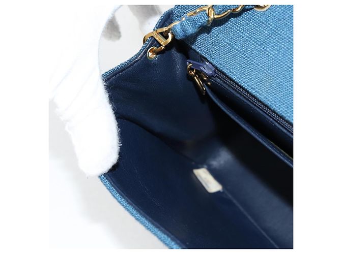 CHANEL Borsa a Spalla Diana Flap in Tela Blu Oro CC Auth 132485SM D'oro - vista 24