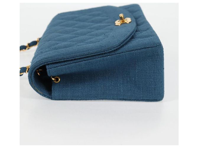 CHANEL Borsa a Spalla Diana Flap in Tela Blu Oro CC Auth 132485SM D'oro - vista 3