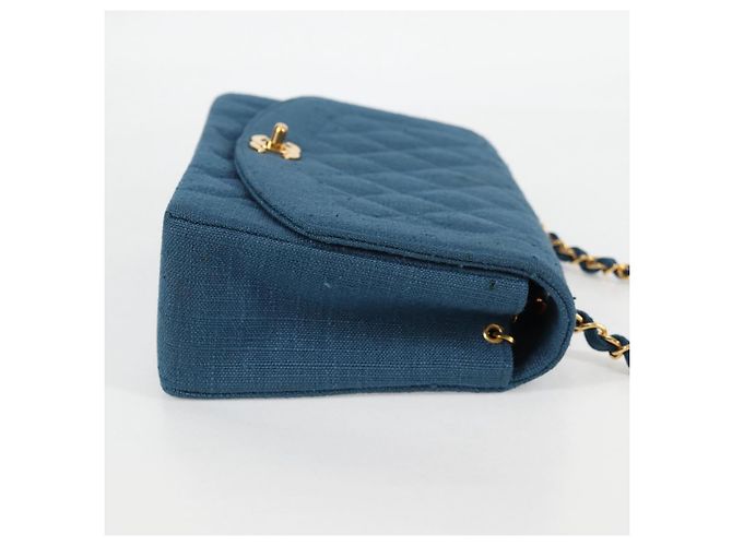 CHANEL Borsa a Spalla Diana Flap in Tela Blu Oro CC Auth 132485SM D'oro - vista 4