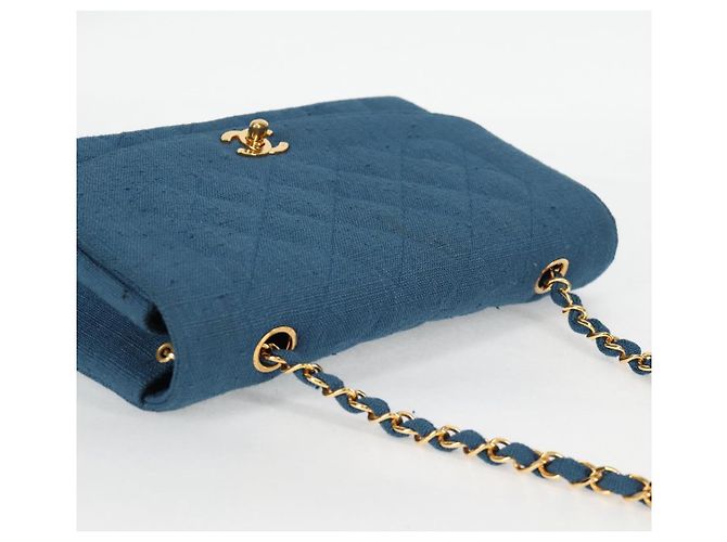 CHANEL Borsa a Spalla Diana Flap in Tela Blu Oro CC Auth 132485SM D'oro - vista 6