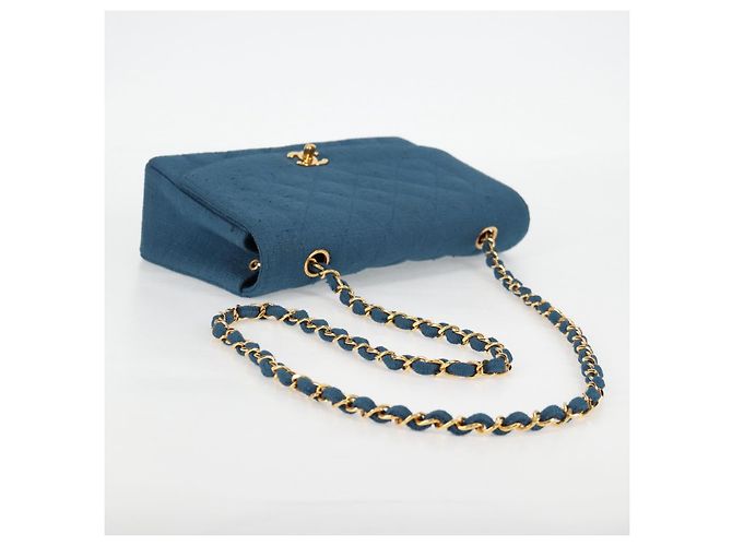 CHANEL Borsa a Spalla Diana Flap in Tela Blu Oro CC Auth 132485SM D'oro - vista 7