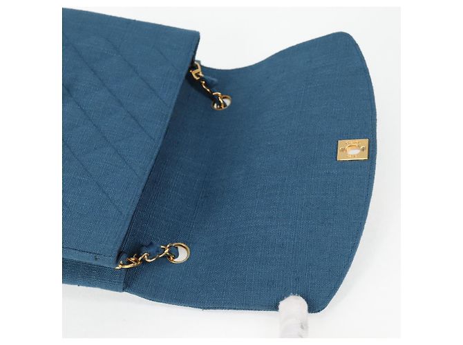 CHANEL Borsa a Spalla Diana Flap in Tela Blu Oro CC Auth 132485SM D'oro - vista 8