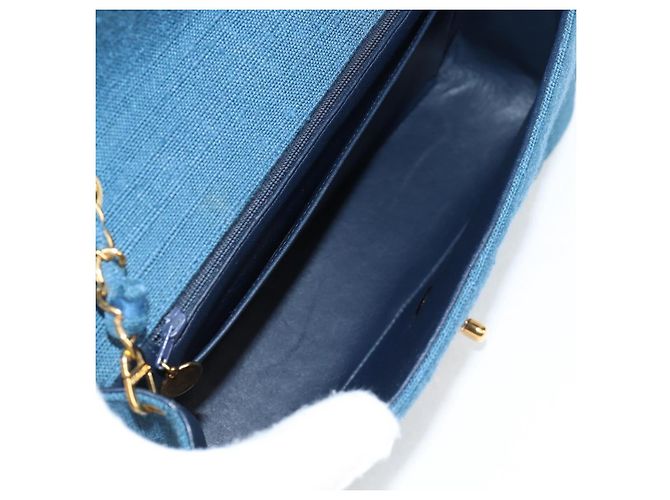 CHANEL Borsa a Spalla Diana Flap in Tela Blu Oro CC Auth 132485SM D'oro - vista 9