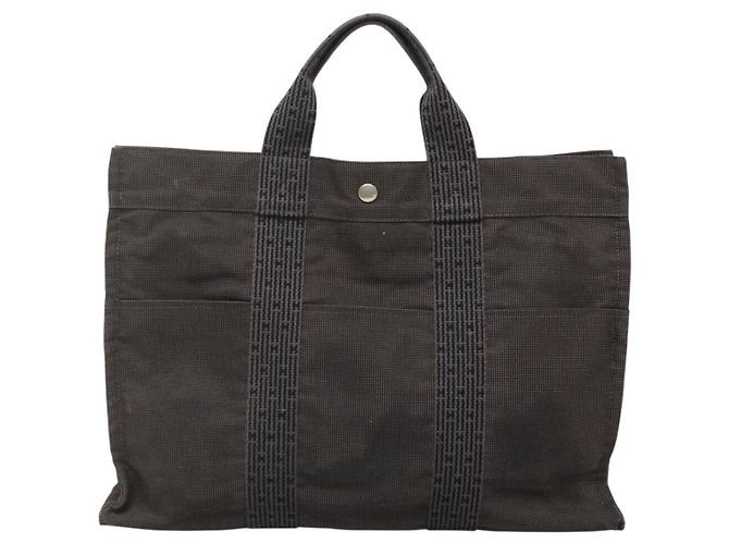 Hermès HERMES Her Line Tote Bag Canvas Grau Silber Auth 132562 Braun - Ansicht 13