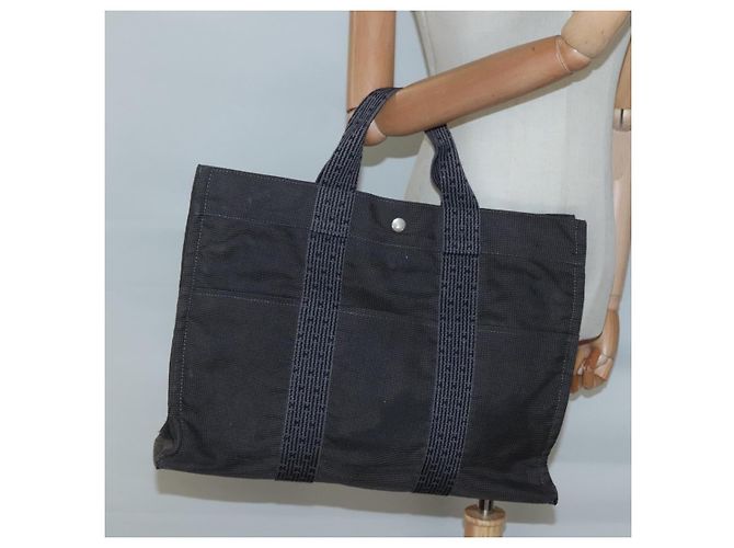 Hermès HERMES Her Line Tote Bag Canvas Grau Silber Auth 132562 Braun - Ansicht 19