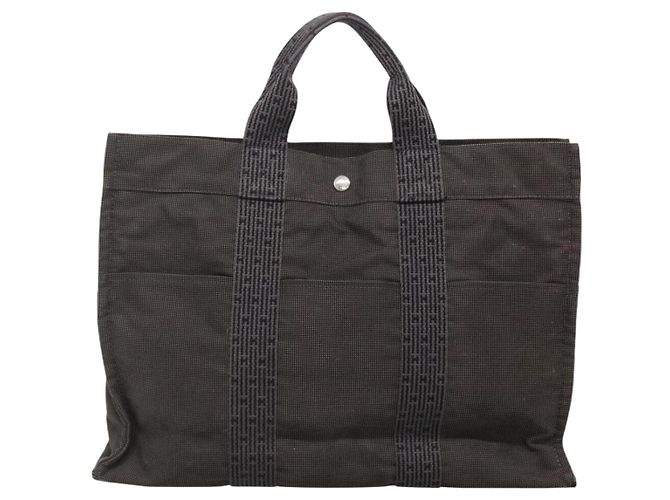 Hermès HERMES Her Line Tote Bag Canvas Grau Silber Auth 132562 Braun - Ansicht 2
