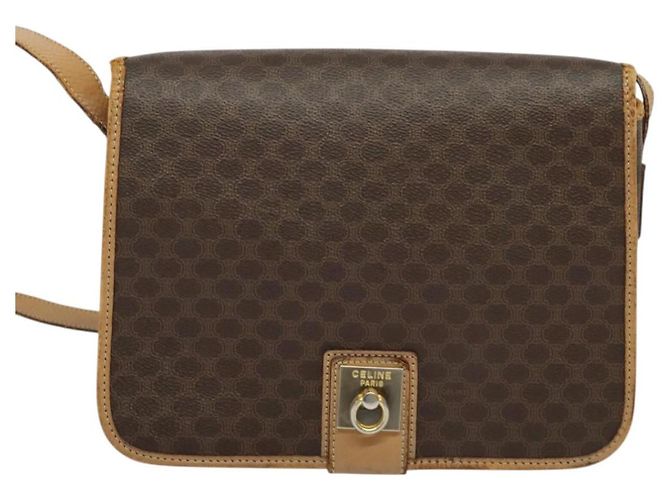 Céline Borsa a Spalla in Tela Macadam CELINE in Pelle PVC Marrone Oro Auth 134526 D'oro - vista 13