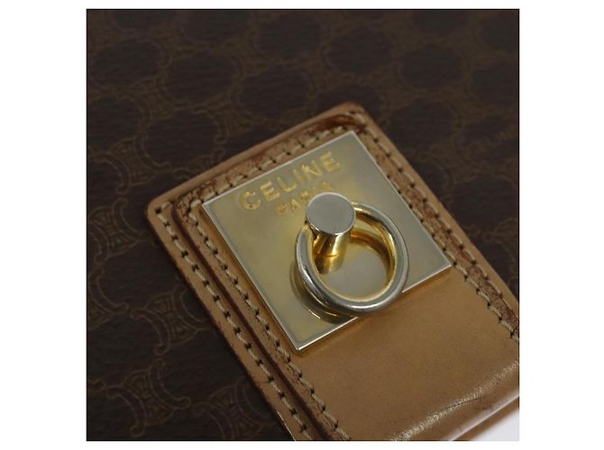 Céline Borsa a Spalla in Tela Macadam CELINE in Pelle PVC Marrone Oro Auth 134526 D'oro - vista 17
