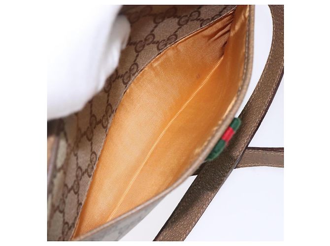 Gucci Borsa Sherry Line GG Supreme Web in PVC beige e oro 116 02 089 Auth BA4187 D'oro - vista 11